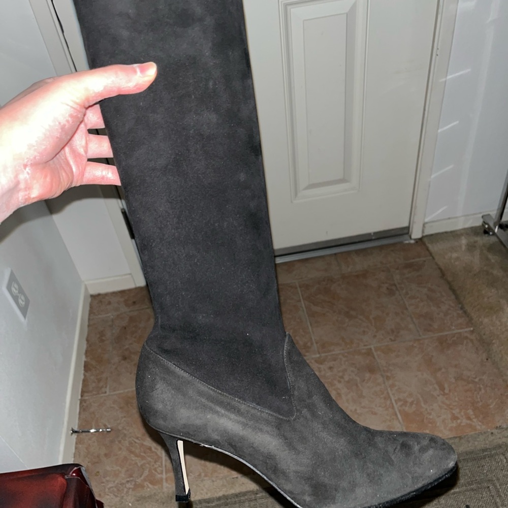 Manolo Blahnik Black Suede Heeled Boots